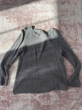 LOFT Gray Ribbed Crewneck Sweater
